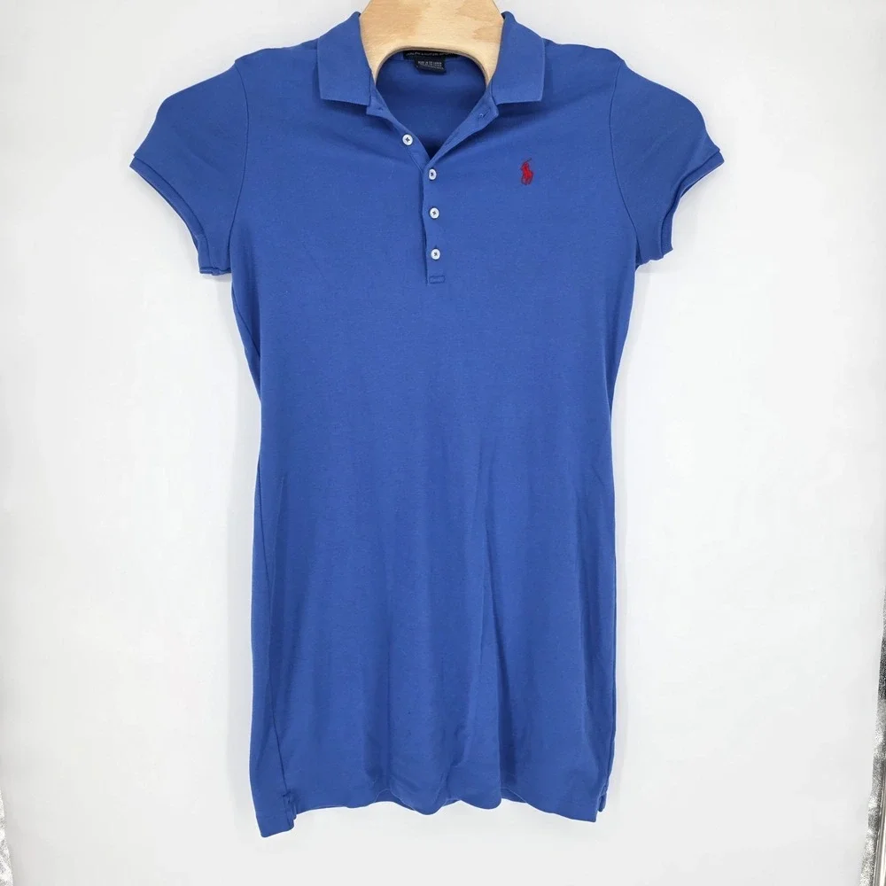 Ralph Lauren Sport‎ Polo Shirt Dress Womens Large Blue Pony Short Sleeve Preppy